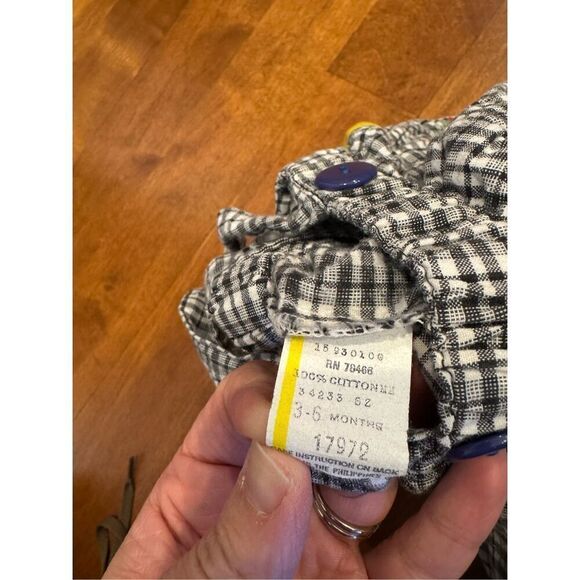 Vintage 90s Plaid Kids One Piece Bodysuit with Blue Trim - Picture 2 of 3
